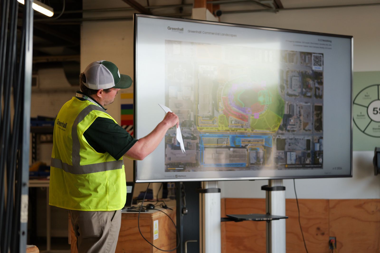 A Greenhall team member walking attendees through a commercial site map